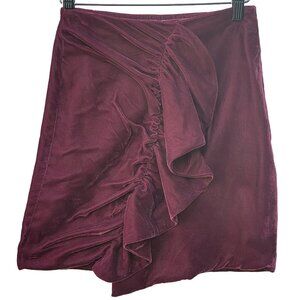 PatBo Port Velvet Mini Skirt Front Ruffle Side Zip US 0